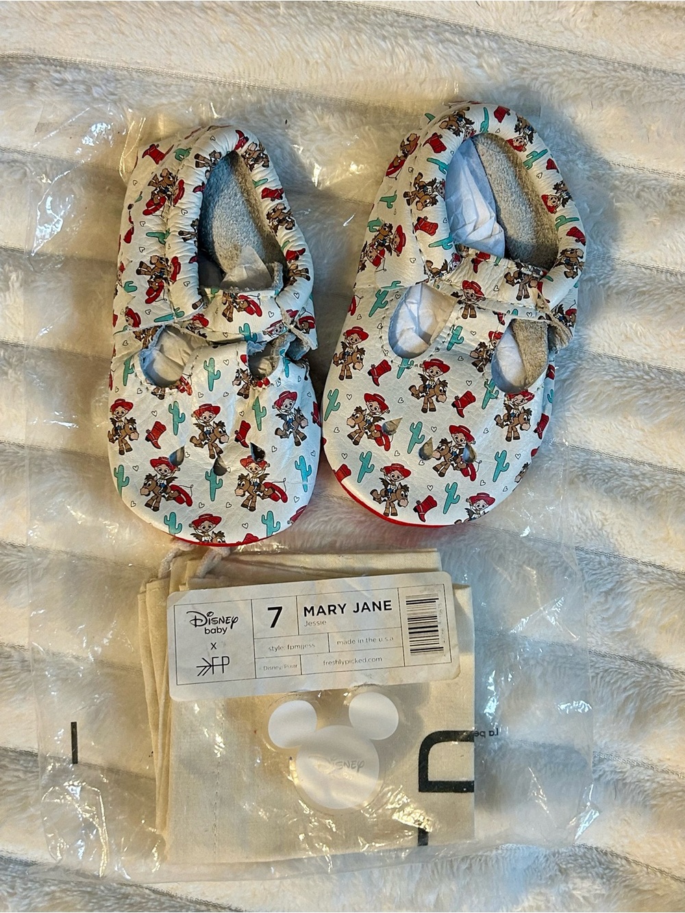 Freshly Picked White Mary Jane Baby Shoes with Red and Teal Accents